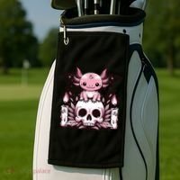 Kawaii Pastel Goth Cute Creepy Axolotl Bat Skeleton Golf Towel thumb 2