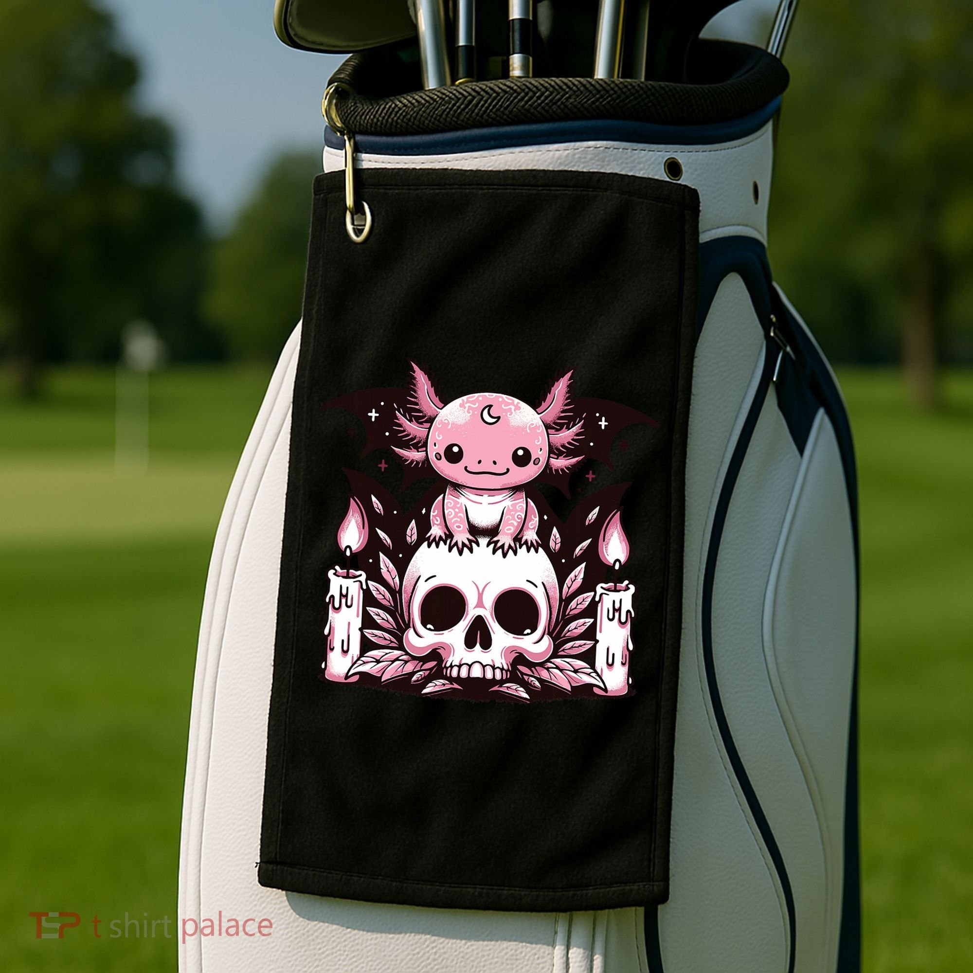 Kawaii Pastel Goth Cute Creepy Axolotl Bat Skeleton Golf Towel
