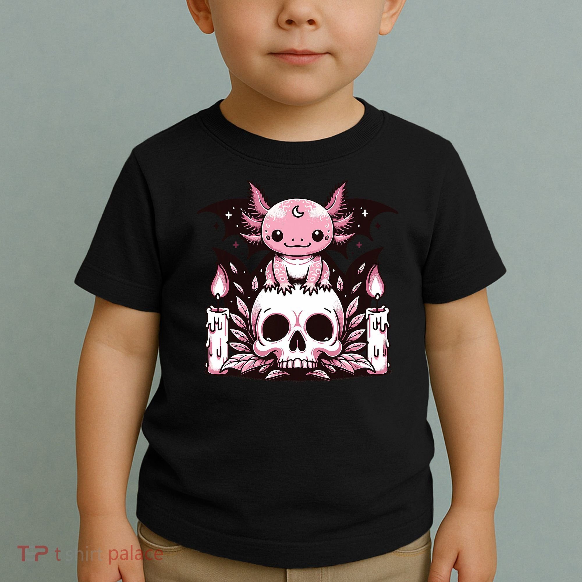 Kawaii Pastel Goth Cute Creepy Axolotl Bat Skeleton Toddler T-Shirt