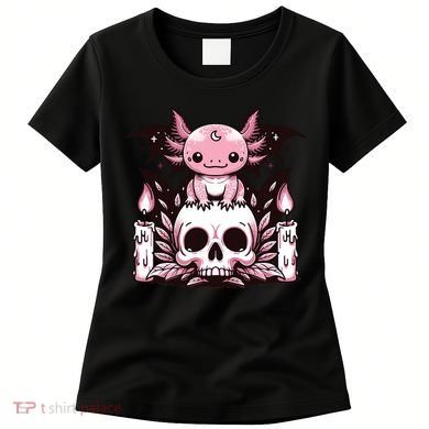 Kawaii Pastel Goth Cute Creepy Axolotl Bat Skeleton Women's T-Shirt