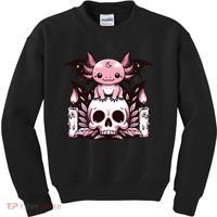 Kawaii Pastel Goth Cute Creepy Axolotl Bat Skeleton Kids Sweatshirt thumb 0