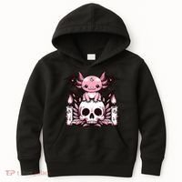 Kawaii Pastel Goth Cute Creepy Axolotl Bat Skeleton Kids Hoodie thumb 0