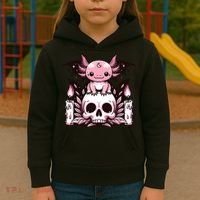 Kawaii Pastel Goth Cute Creepy Axolotl Bat Skeleton Kids Hoodie thumb 3