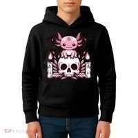 Kawaii Pastel Goth Cute Creepy Axolotl Bat Skeleton Kids Hoodie thumb 4