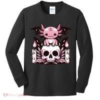 Kawaii Pastel Goth Cute Creepy Axolotl Bat Skeleton Kids Long Sleeve Shirt thumb 0