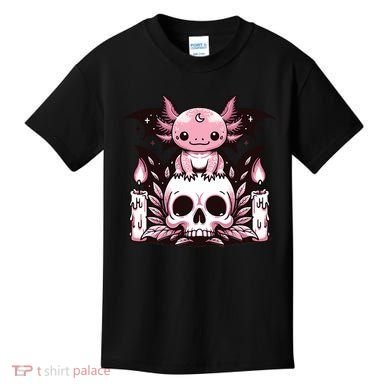 Kawaii Pastel Goth Cute Creepy Axolotl Bat Skeleton Kids T-Shirt