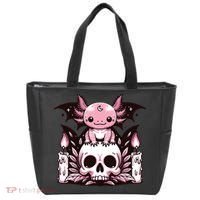 Kawaii Pastel Goth Cute Creepy Axolotl Bat Skeleton Tote Bag thumb 0