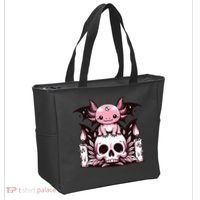 Kawaii Pastel Goth Cute Creepy Axolotl Bat Skeleton Tote Bag thumb 2