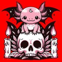 Kawaii Pastel Goth Cute Creepy Axolotl Bat Skeleton Santa Hat thumb 1