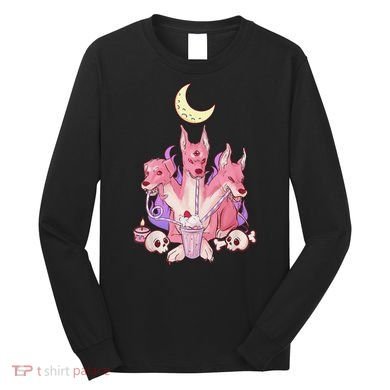 Kawaii Pastel Goth Strawberry Cerberus Creepy 3 Headed Dog  Long Sleeve Shirt