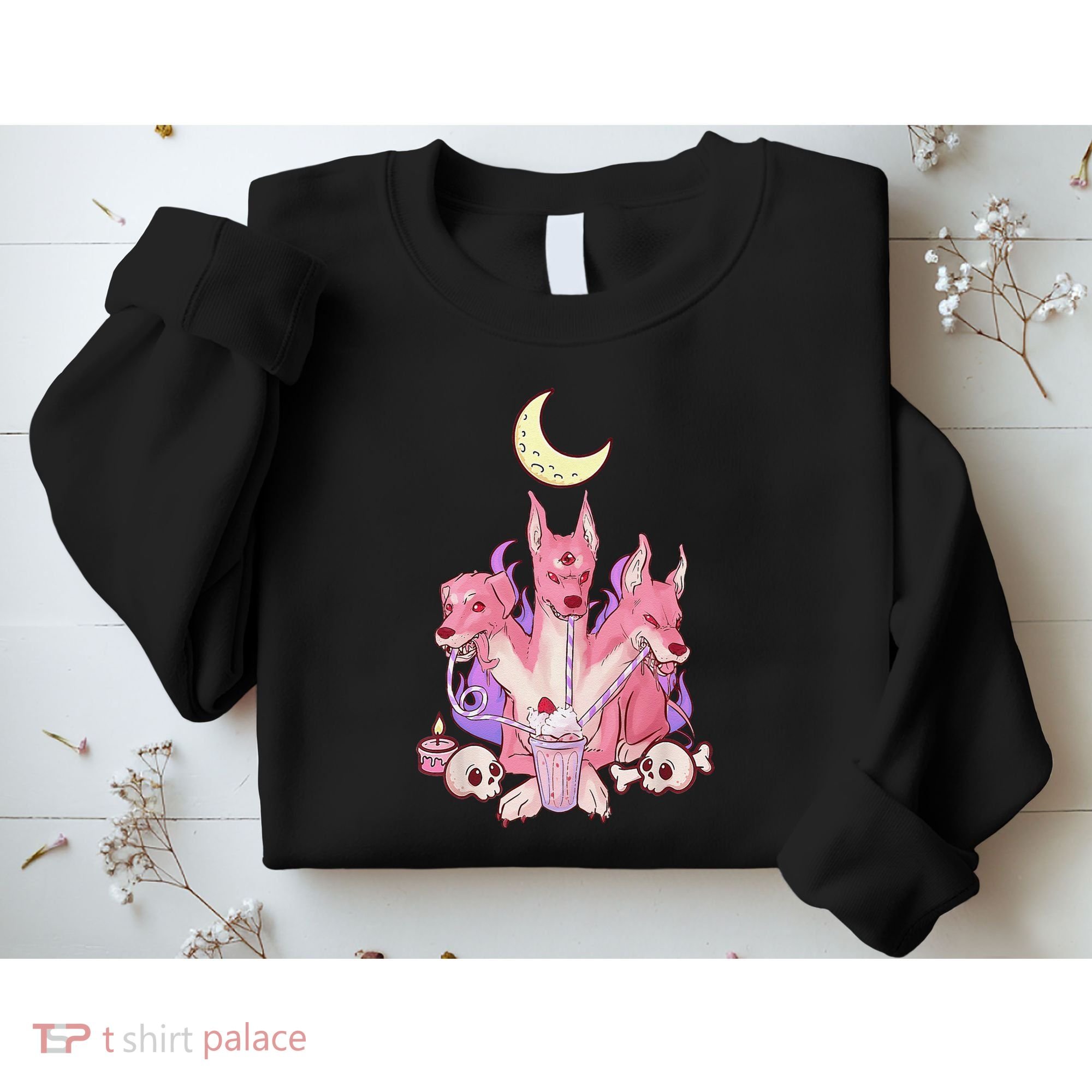Kawaii Pastel Goth Strawberry Cerberus Creepy 3 Headed Dog  Sweatshirt