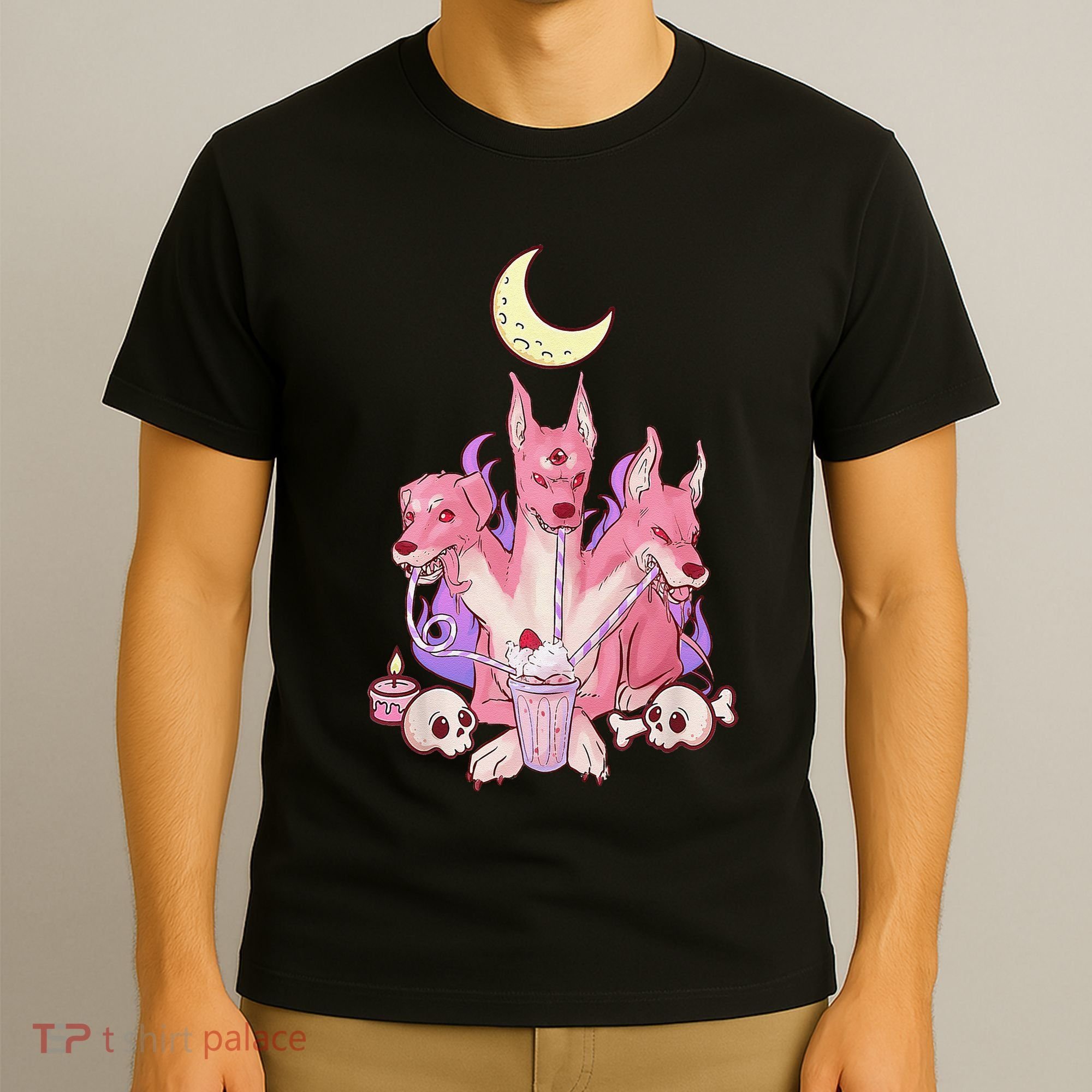 Kawaii Pastel Goth Strawberry Cerberus Creepy 3 Headed Dog  T-Shirt