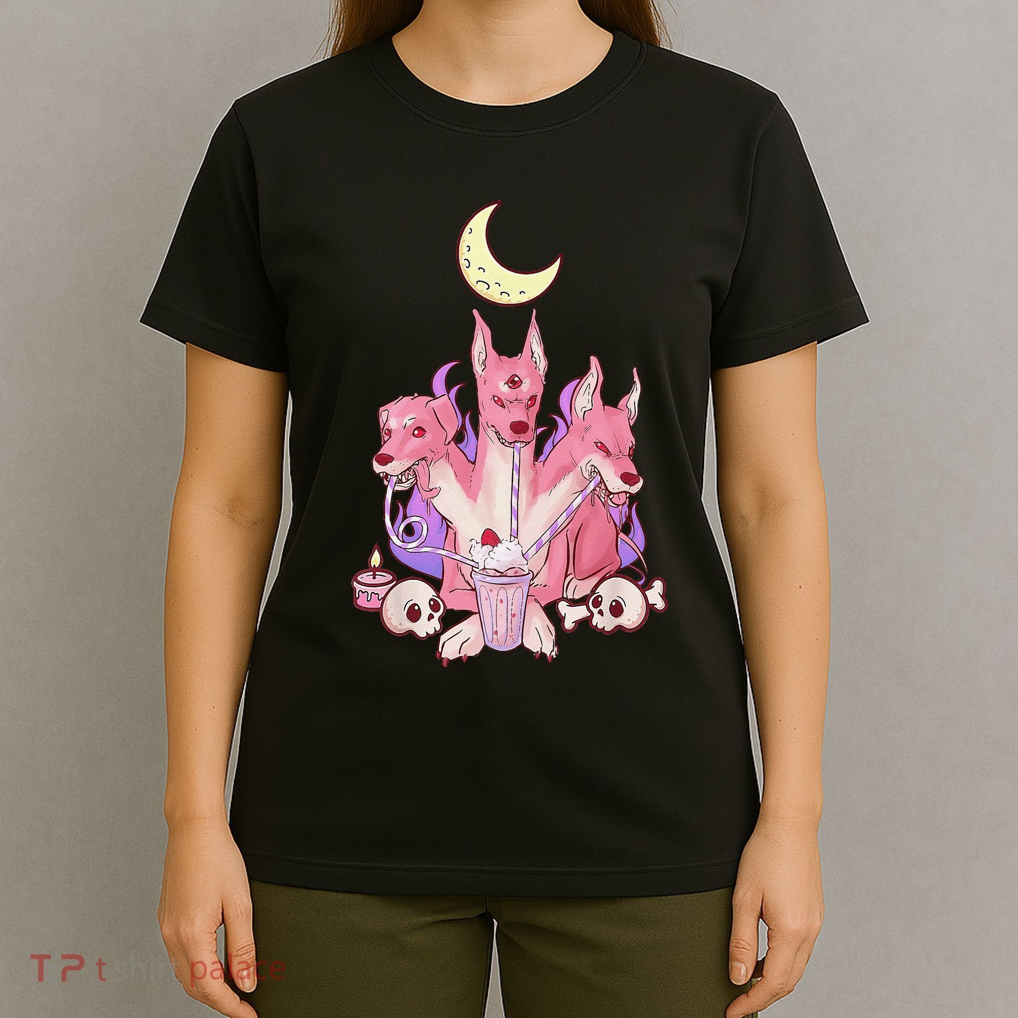 Kawaii Pastel Goth Strawberry Cerberus Creepy 3 Headed Dog  T-Shirt