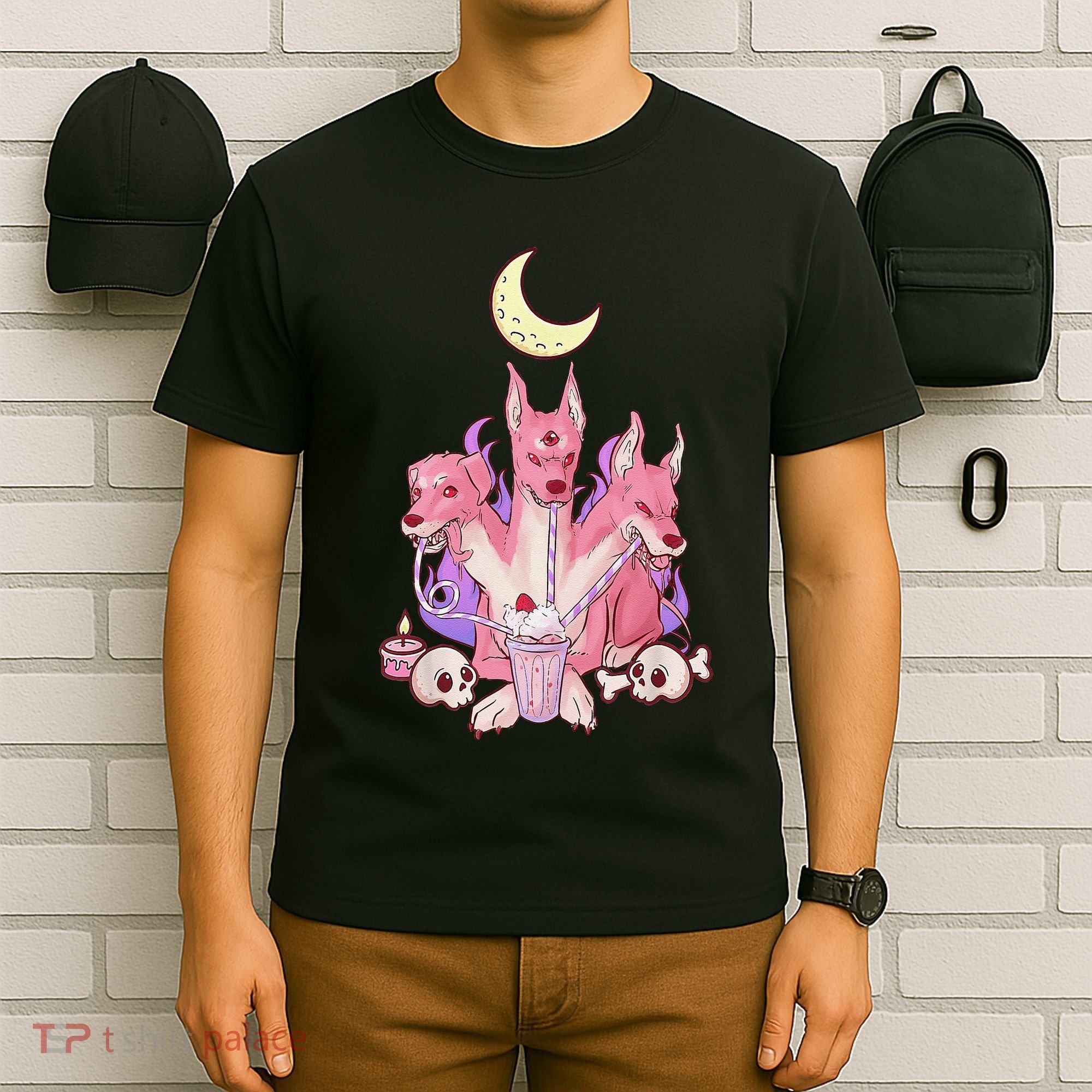 Kawaii Pastel Goth Strawberry Cerberus Creepy 3 Headed Dog  T-Shirt