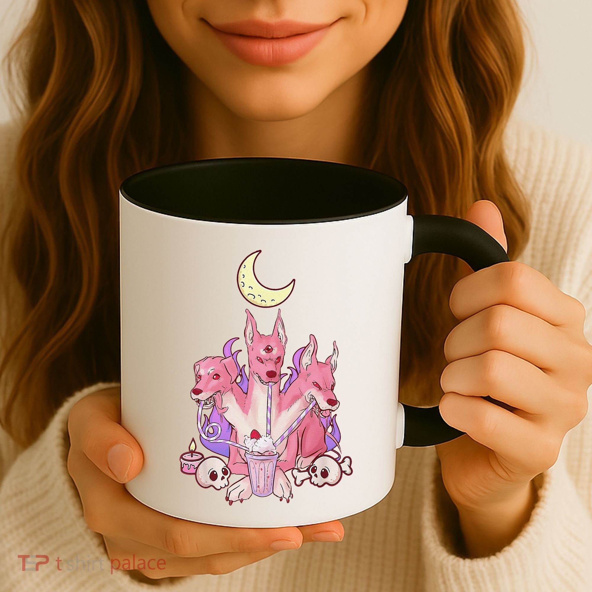 Kawaii Pastel Goth Strawberry Cerberus Creepy 3 Headed Dog  Coffee Mug