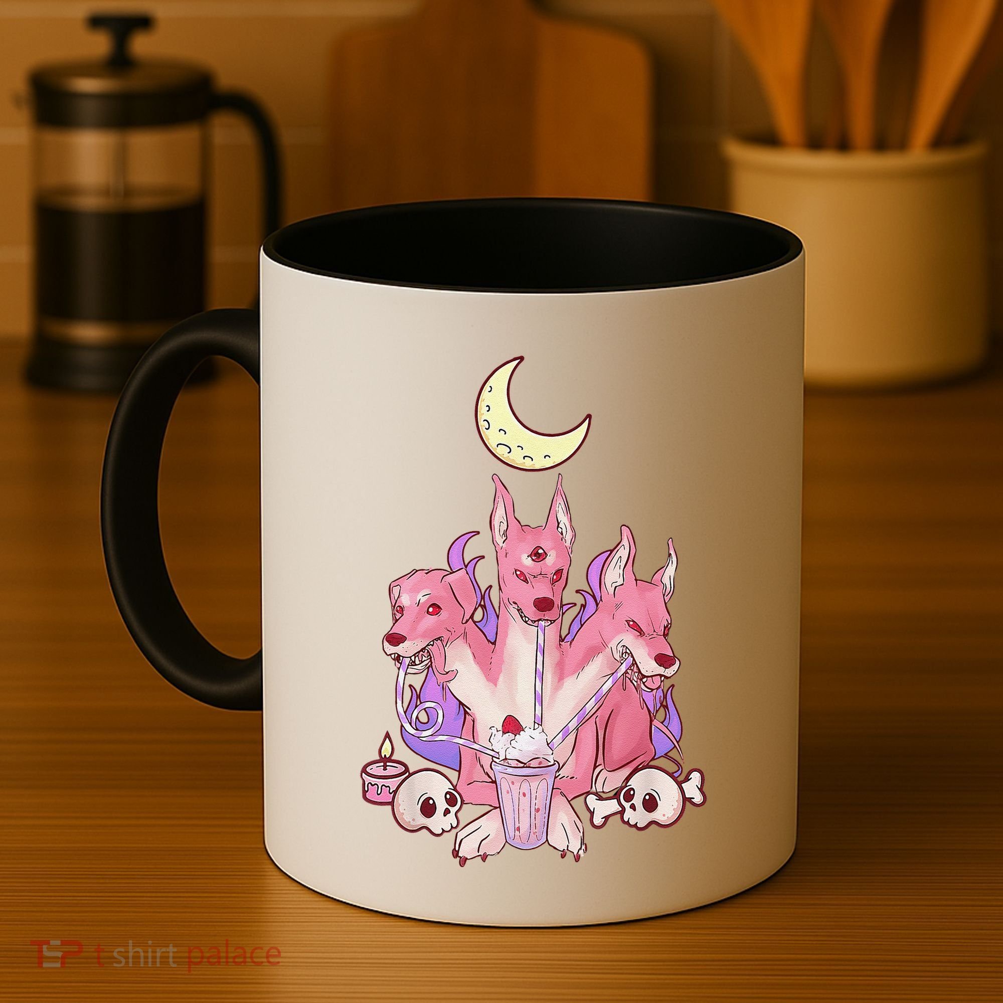 Kawaii Pastel Goth Strawberry Cerberus Creepy 3 Headed Dog  Coffee Mug