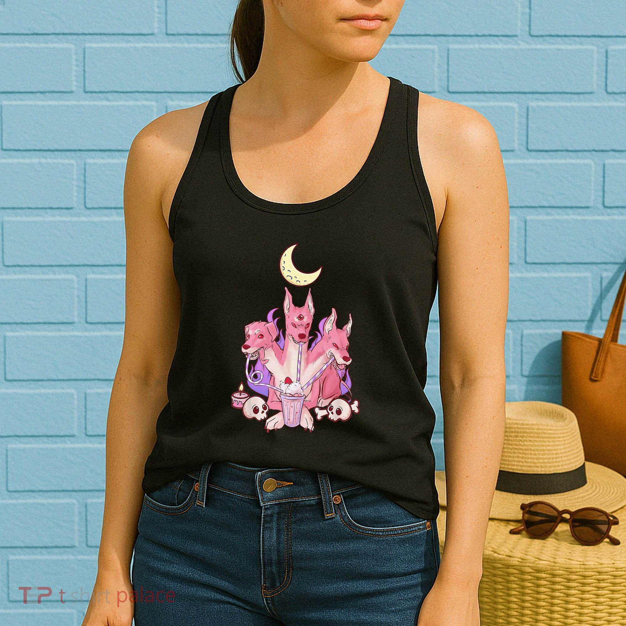 Kawaii Pastel Goth Strawberry Cerberus Creepy 3 Headed Dog  Women's Tank Top