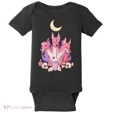 Kawaii Pastel Goth Strawberry Cerberus Creepy 3 Headed Dog  Baby Bodysuit