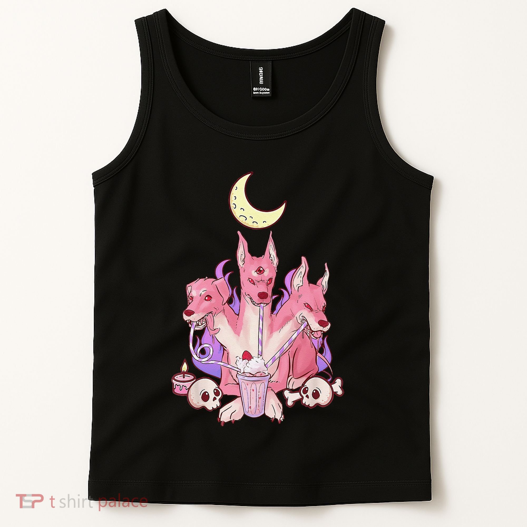 Kawaii Pastel Goth Strawberry Cerberus Creepy 3 Headed Dog  Tank Top