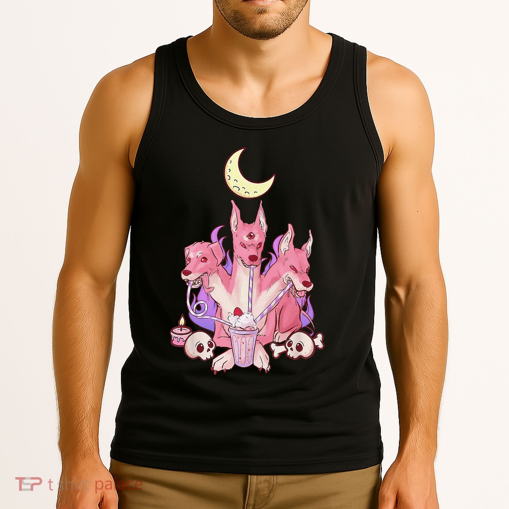 Kawaii Pastel Goth Strawberry Cerberus Creepy 3 Headed Dog  Tank Top