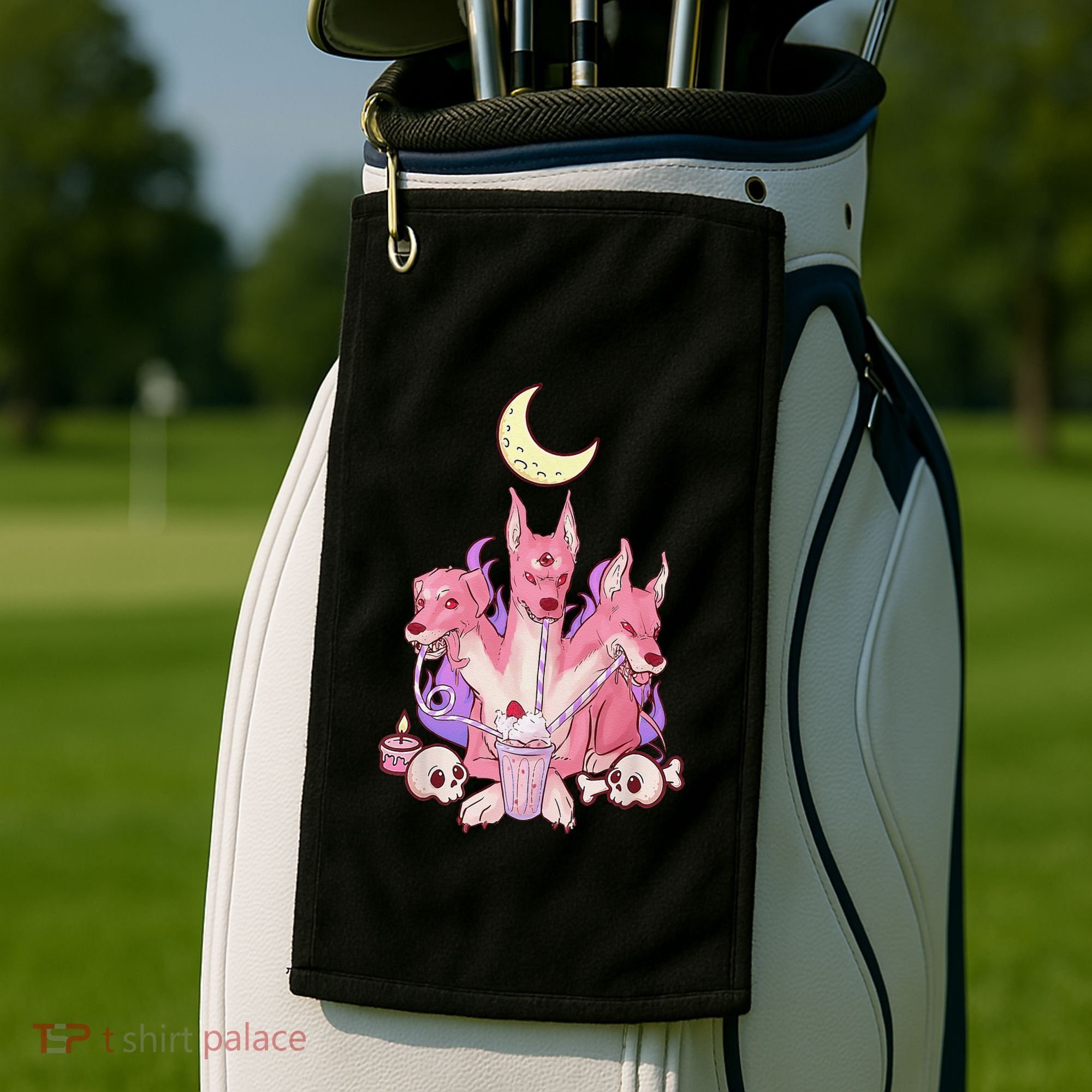 Kawaii Pastel Goth Strawberry Cerberus Creepy 3 Headed Dog  Golf Towel