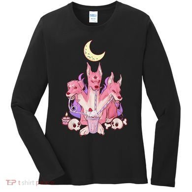Kawaii Pastel Goth Strawberry Cerberus Creepy 3 Headed Dog  Women's Long Sleeve Shirt