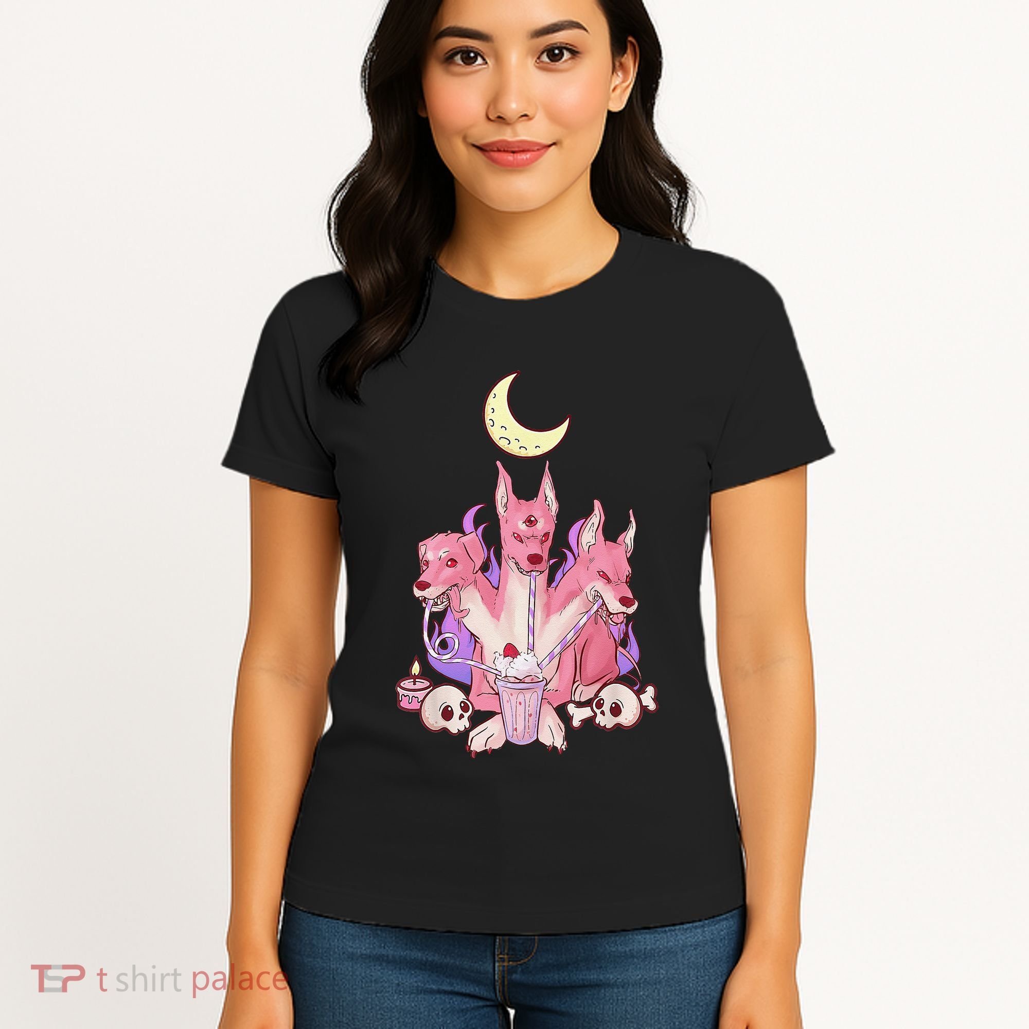 Kawaii Pastel Goth Strawberry Cerberus Creepy 3 Headed Dog  Women's T-Shirt