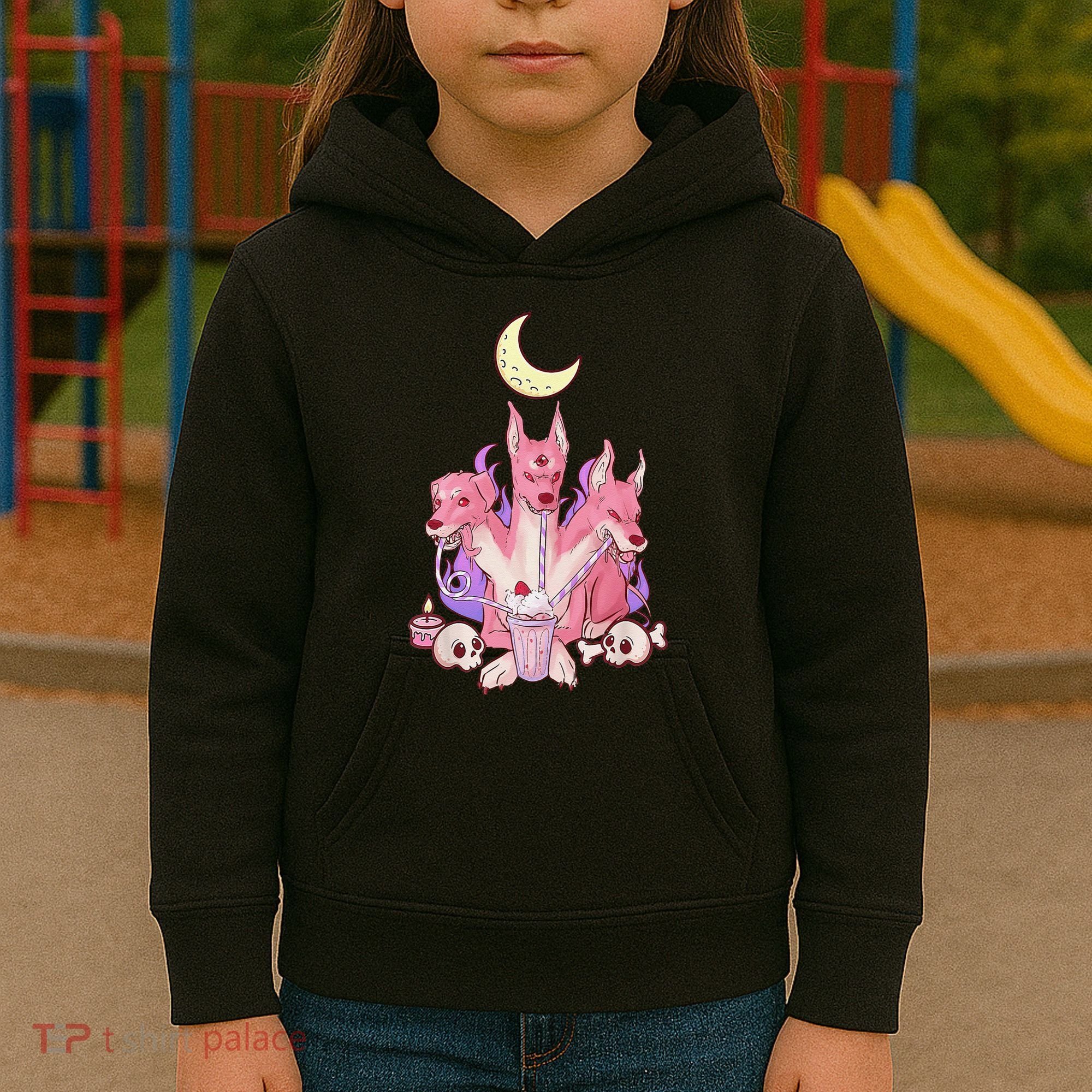 Kawaii Pastel Goth Strawberry Cerberus Creepy 3 Headed Dog  Kids Hoodie