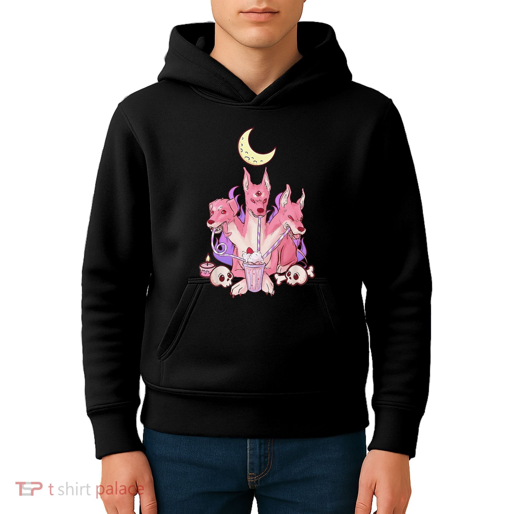 Kawaii Pastel Goth Strawberry Cerberus Creepy 3 Headed Dog  Kids Hoodie