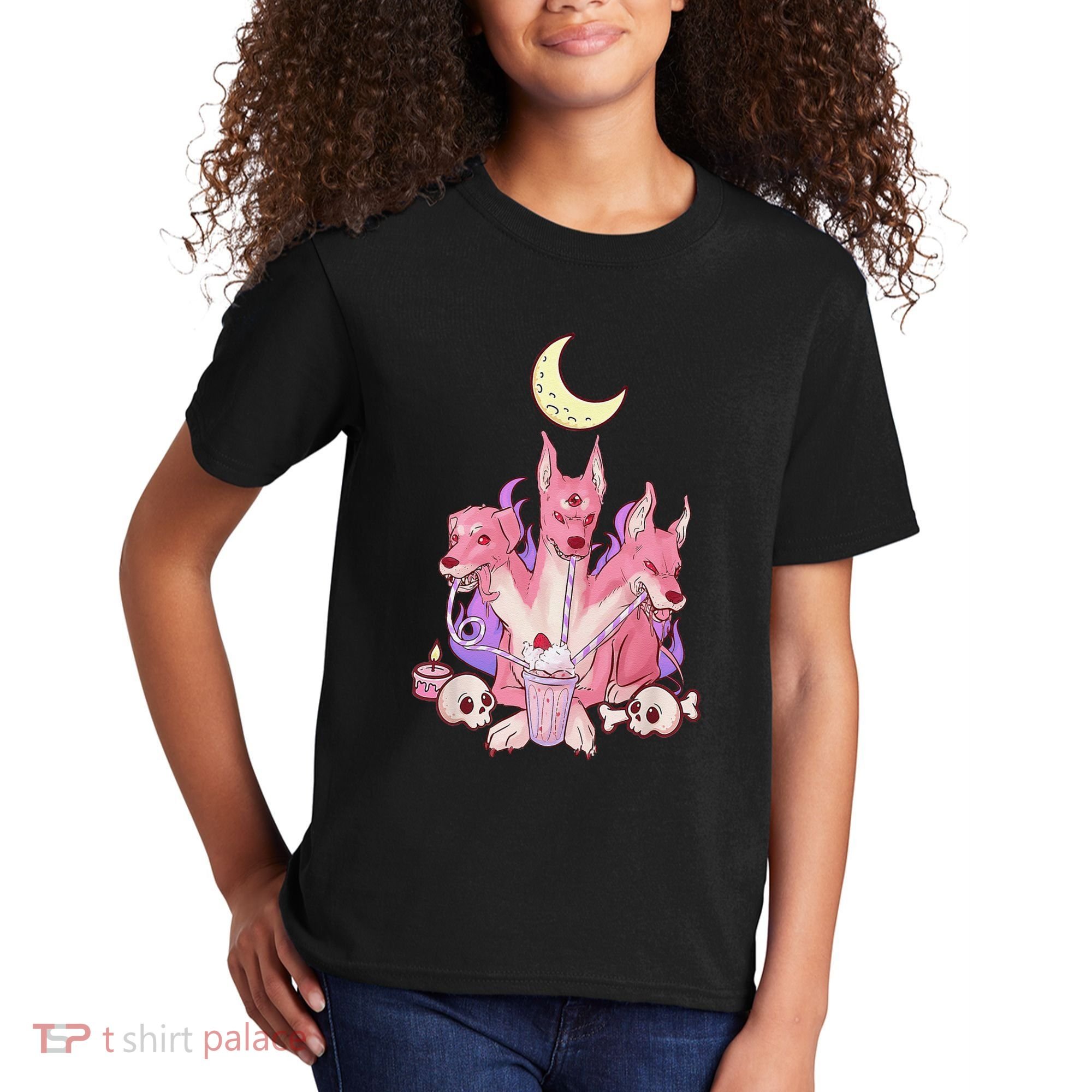 Kawaii Pastel Goth Strawberry Cerberus Creepy 3 Headed Dog  Kids T-Shirt
