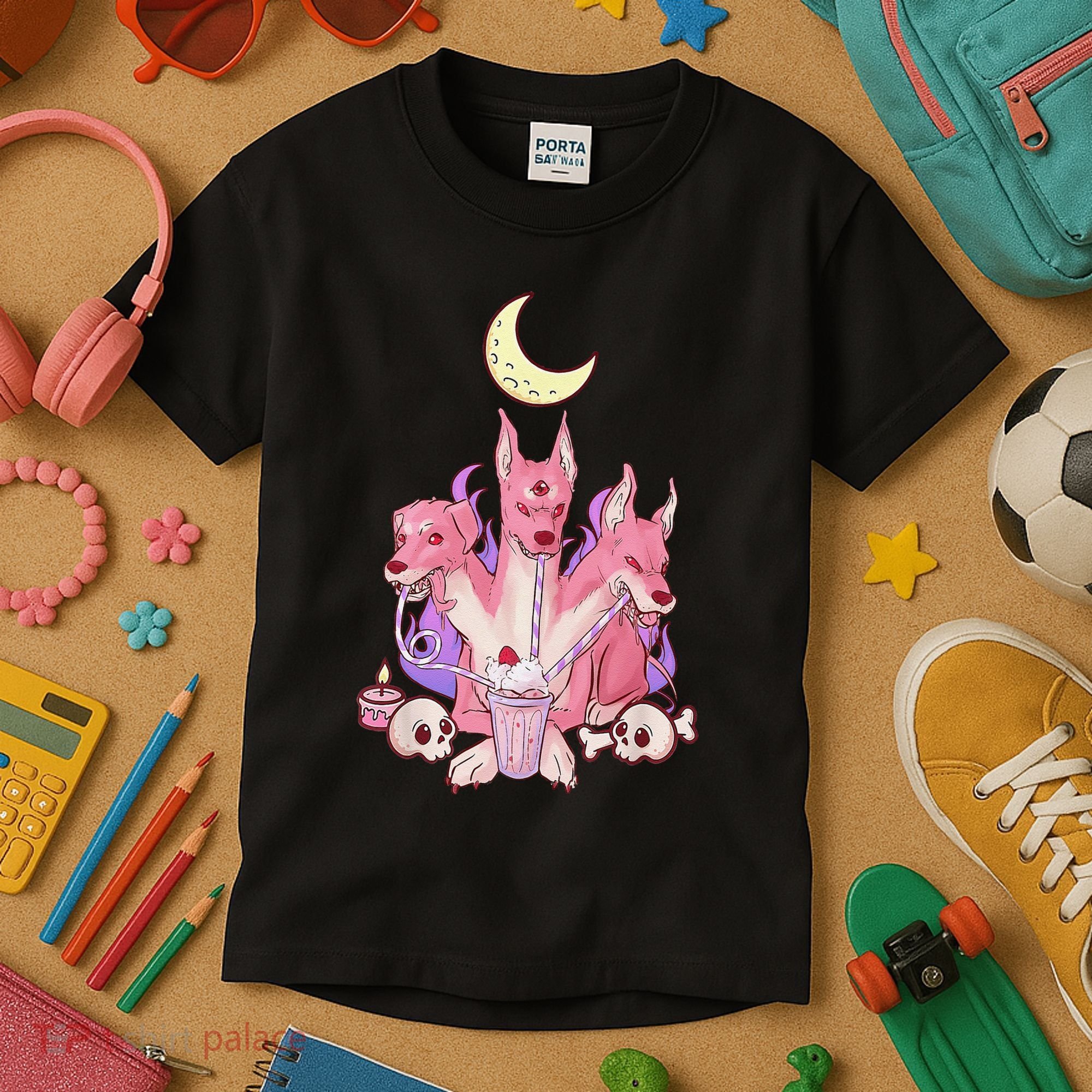 Kawaii Pastel Goth Strawberry Cerberus Creepy 3 Headed Dog  Kids T-Shirt