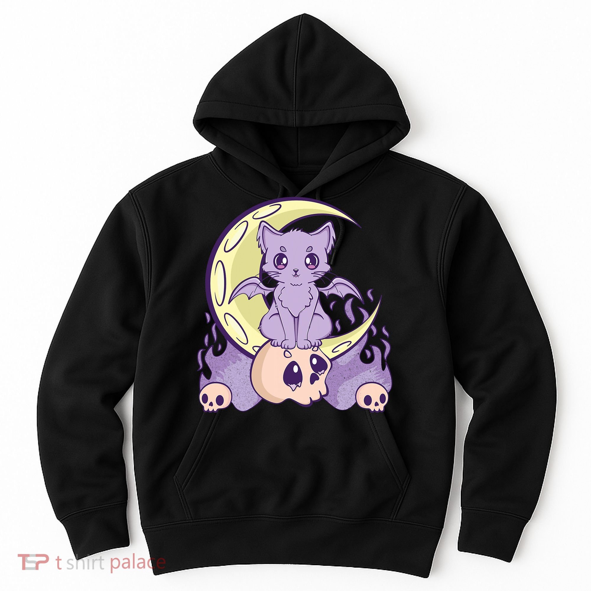 Kawaii Pastel Goth Cute Creepy Witchy Cat And Skull Anime Nu Hoodie