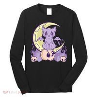 Kawaii Pastel Goth Cute Creepy Witchy Cat And Skull Anime Nu Long Sleeve Shirt thumb 0