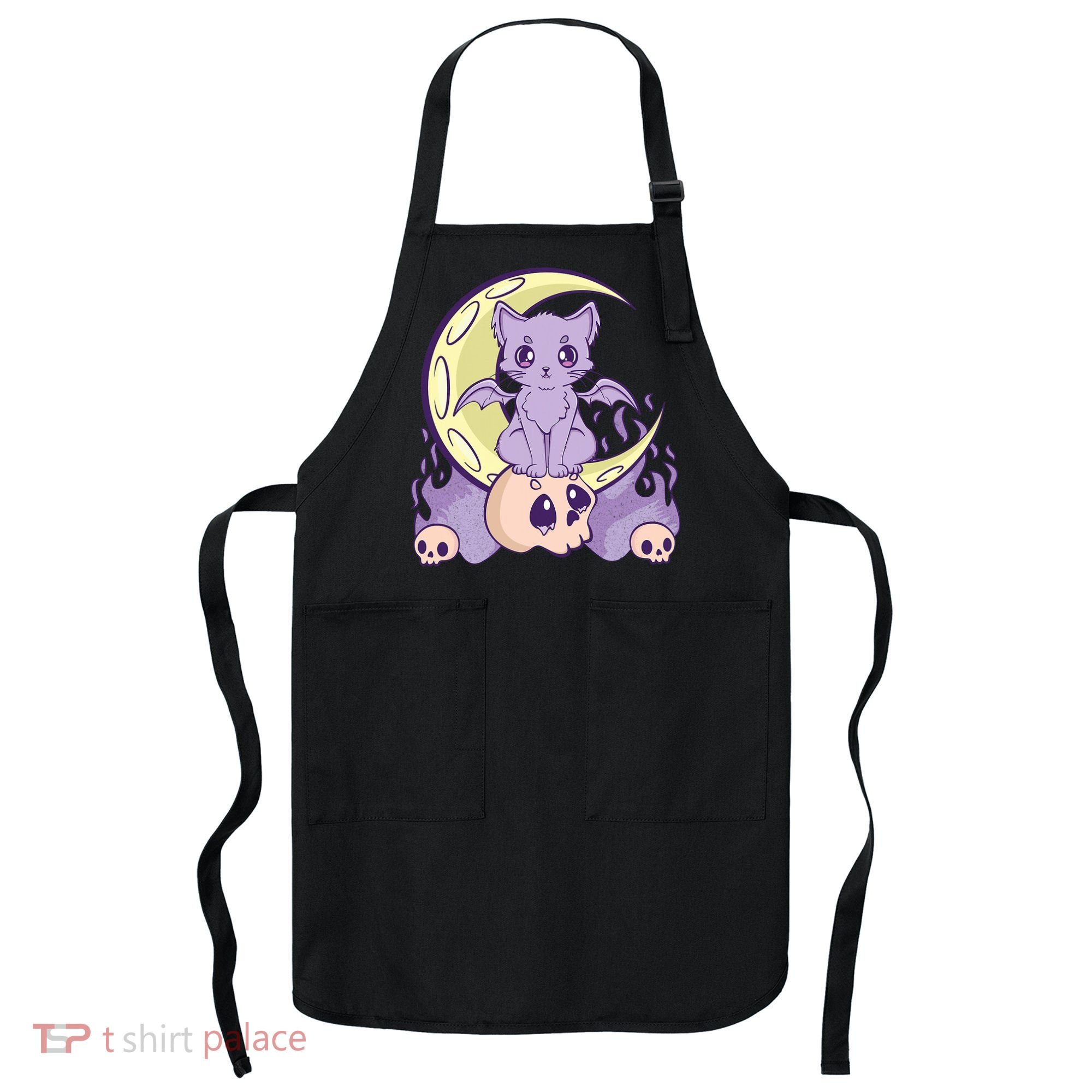 Kawaii Pastel Goth Cute Creepy Witchy Cat And Skull Anime Nu Apron
