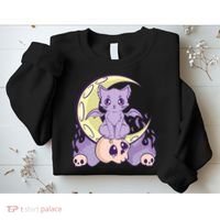 Kawaii Pastel Goth Cute Creepy Witchy Cat And Skull Anime Nu Sweatshirt thumb 2