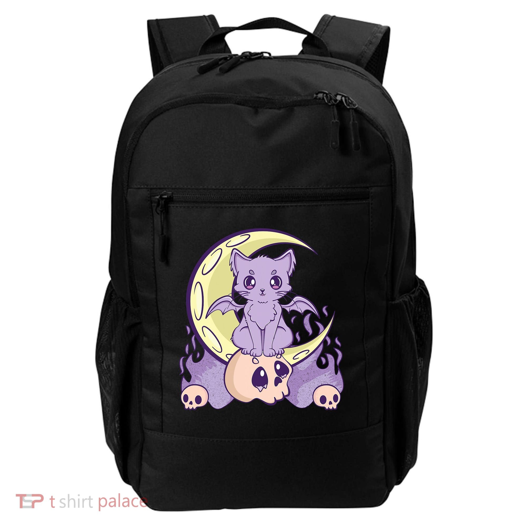 Kawaii Pastel Goth Cute Creepy Witchy Cat And Skull Anime Nu Backpack