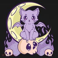 Kawaii Pastel Goth Cute Creepy Witchy Cat And Skull Anime Nu Backpack thumb 2