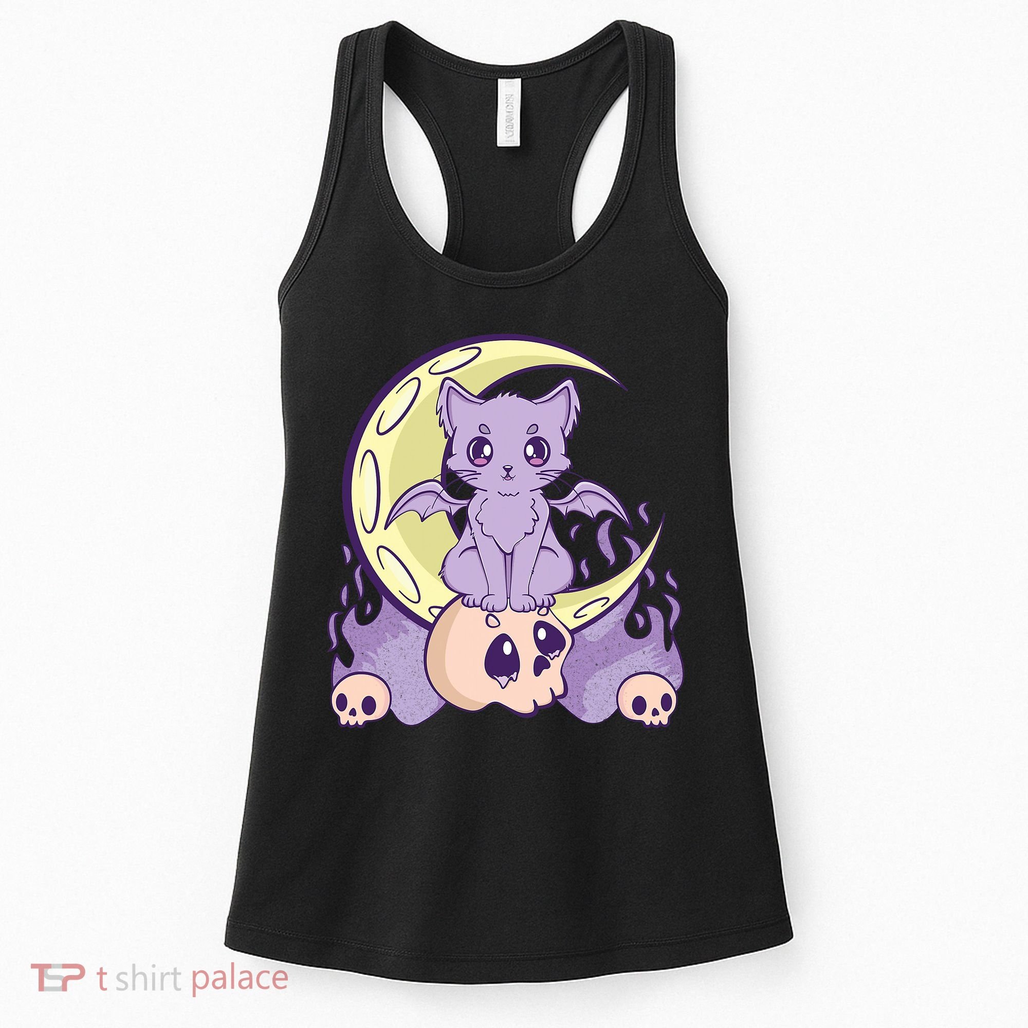 Kawaii Pastel Goth Cute Creepy Witchy Cat And Skull Anime Nu Women's Tank Top