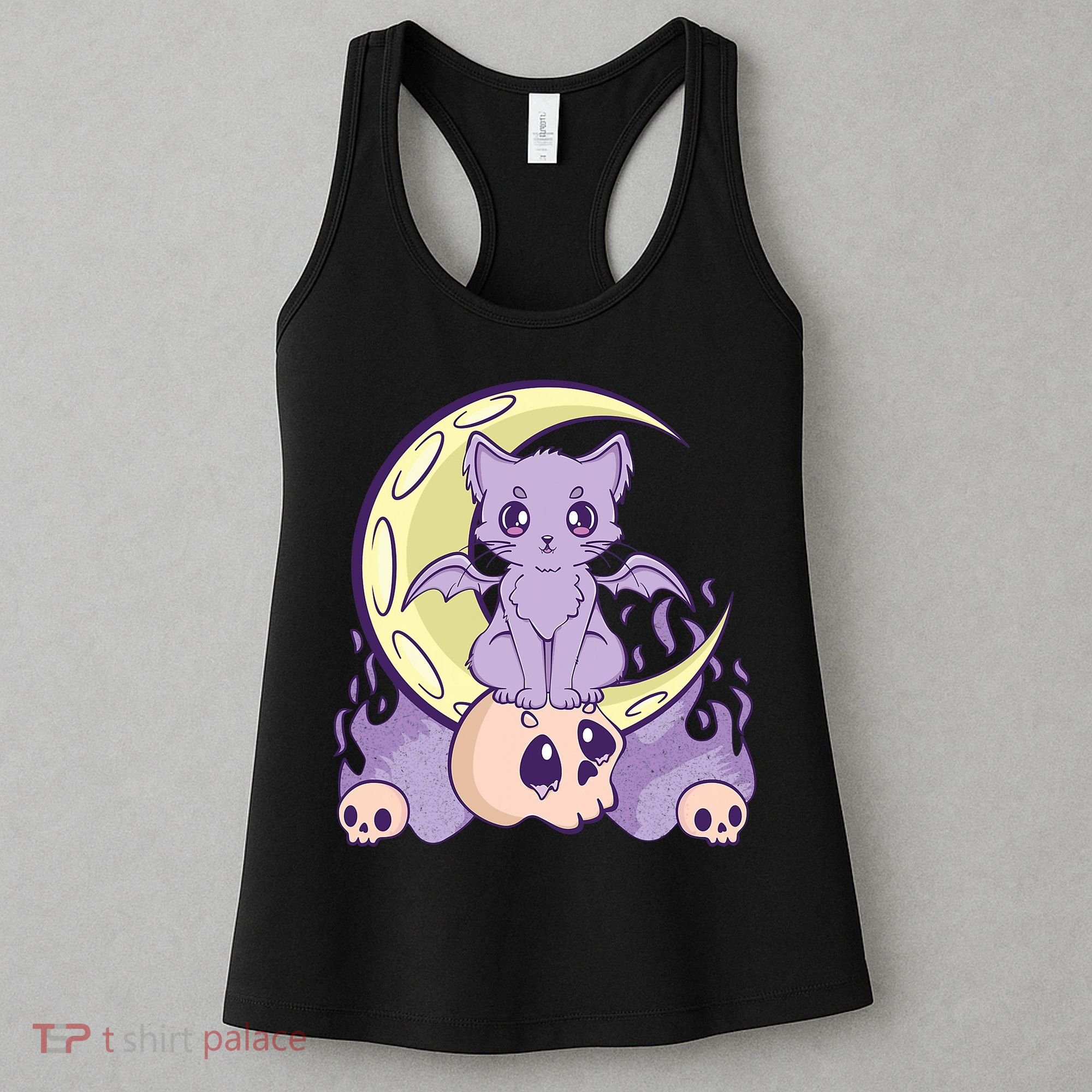 Kawaii Pastel Goth Cute Creepy Witchy Cat And Skull Anime Nu Women's Tank Top