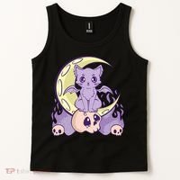 Kawaii Pastel Goth Cute Creepy Witchy Cat And Skull Anime Nu Tank Top thumb 2