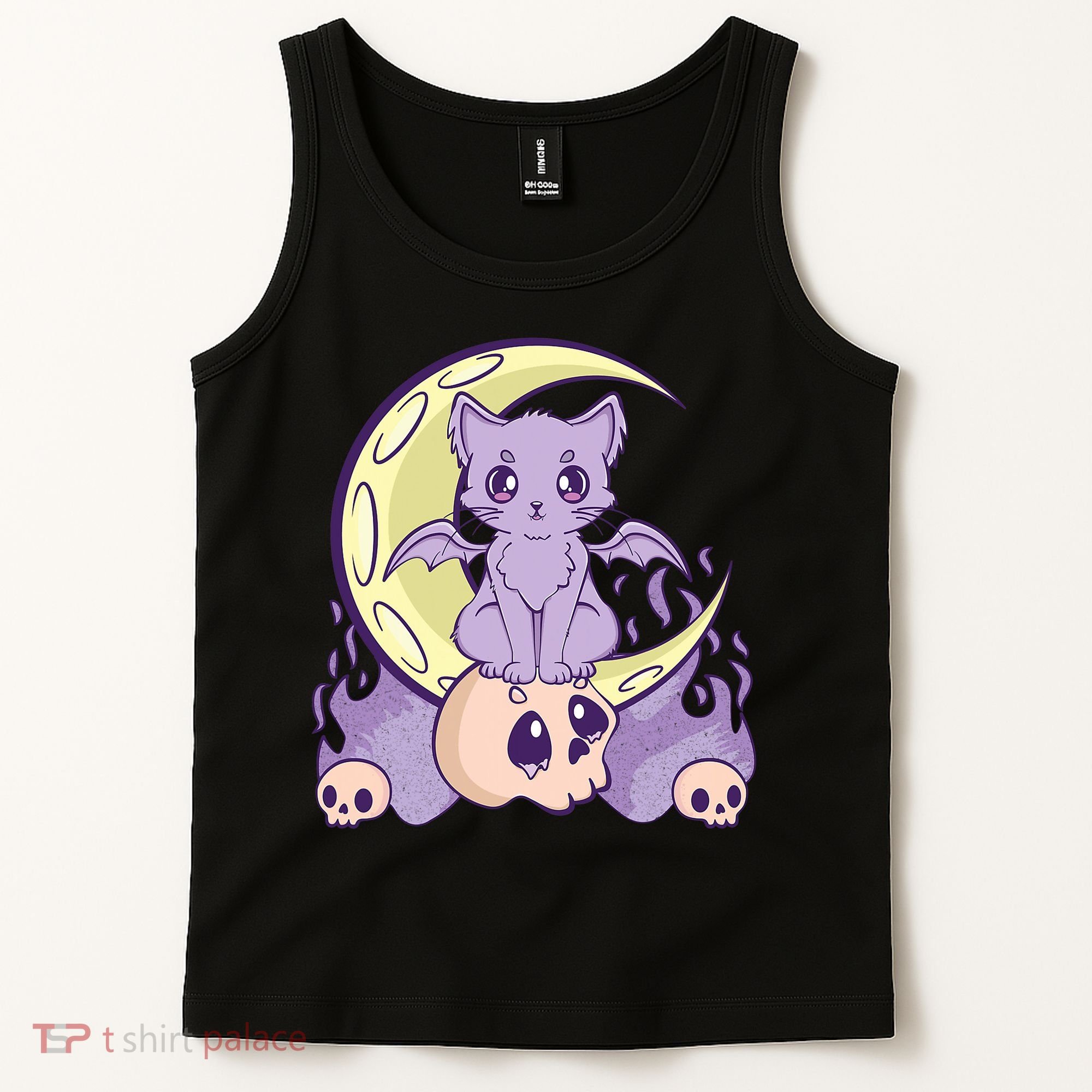 Kawaii Pastel Goth Cute Creepy Witchy Cat And Skull Anime Nu Tank Top