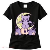 Kawaii Pastel Goth Cute Creepy Witchy Cat And Skull Anime Nu Women's T-Shirt thumb 0