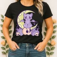 Kawaii Pastel Goth Cute Creepy Witchy Cat And Skull Anime Nu Women's T-Shirt thumb 2