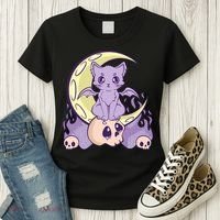 Kawaii Pastel Goth Cute Creepy Witchy Cat And Skull Anime Nu Women's T-Shirt thumb 3