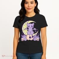 Kawaii Pastel Goth Cute Creepy Witchy Cat And Skull Anime Nu Women's T-Shirt thumb 4