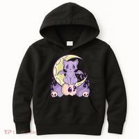 Kawaii Pastel Goth Cute Creepy Witchy Cat And Skull Anime Nu Kids Hoodie thumb 0