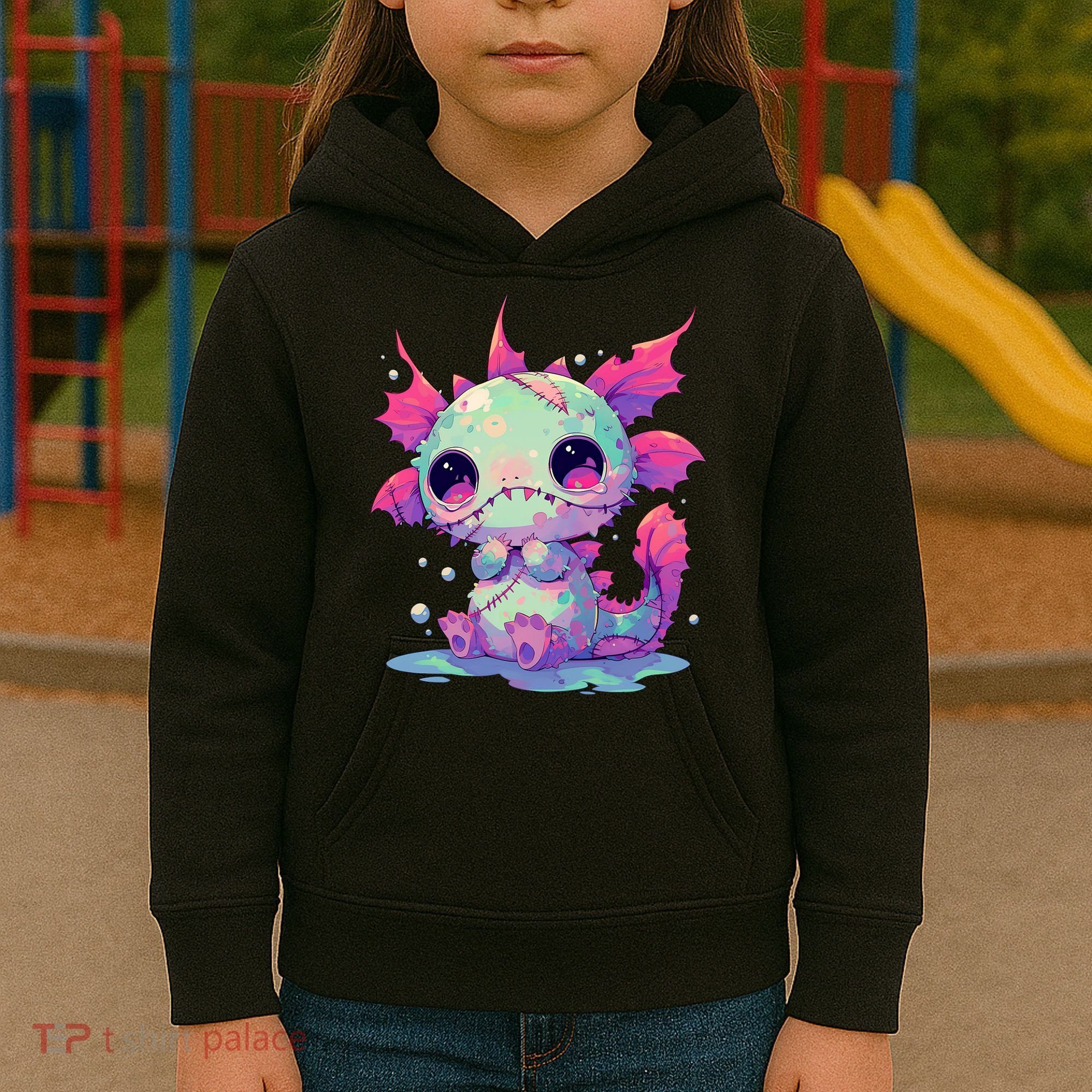 Kawaii Pastel Goth Creepy Cute Zombie Axolotl Kids Hoodie