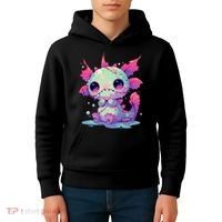 Kawaii Pastel Goth Creepy Cute Zombie Axolotl Kids Hoodie thumb 4