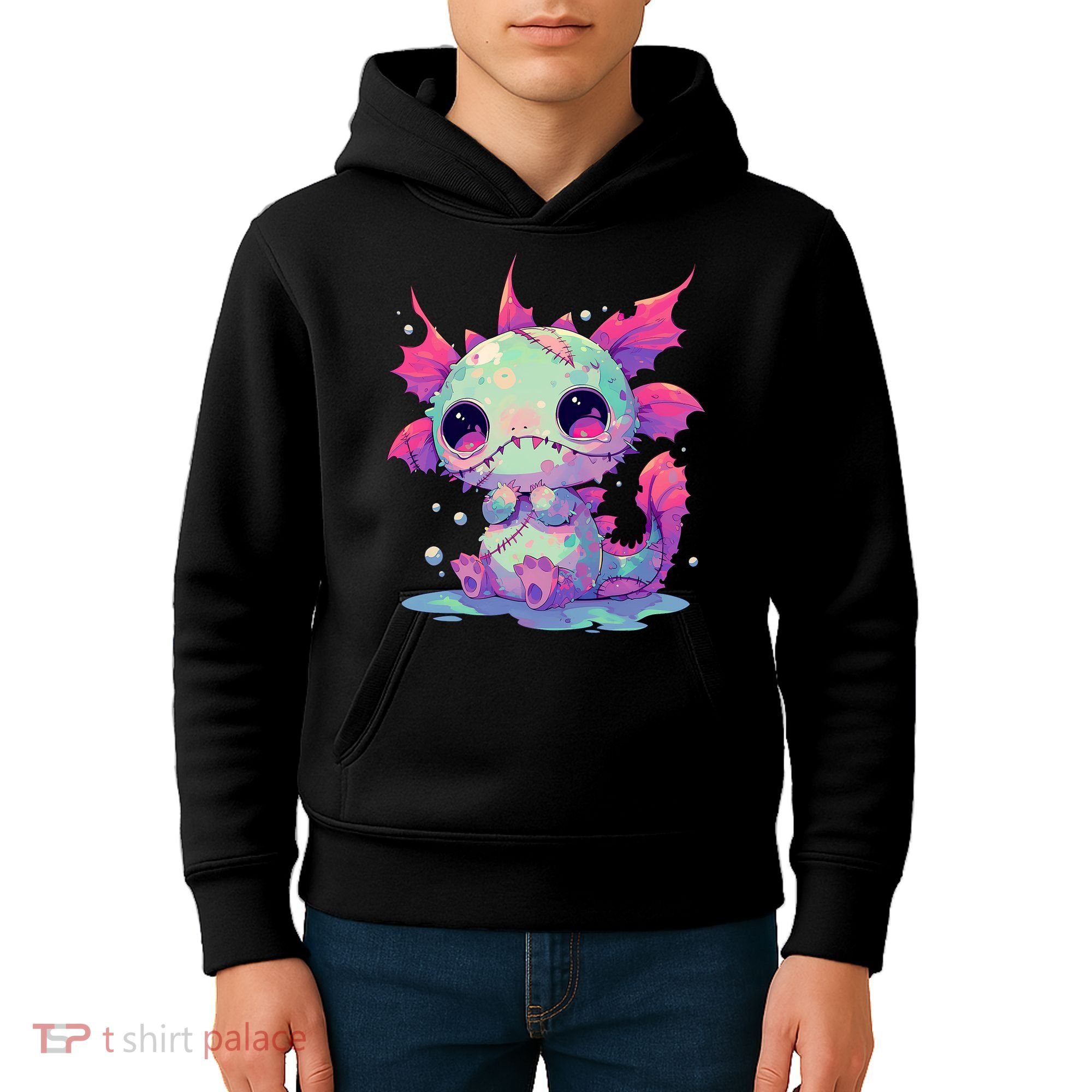 Kawaii Pastel Goth Creepy Cute Zombie Axolotl Kids Hoodie
