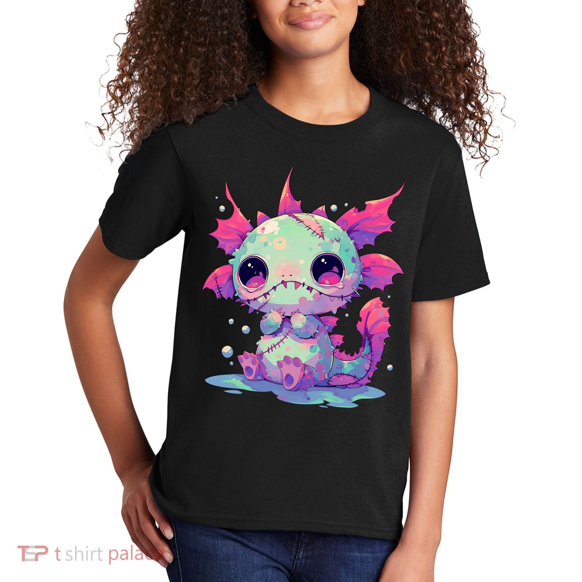 Kawaii Pastel Goth Creepy Cute Zombie Axolotl Kids T-Shirt